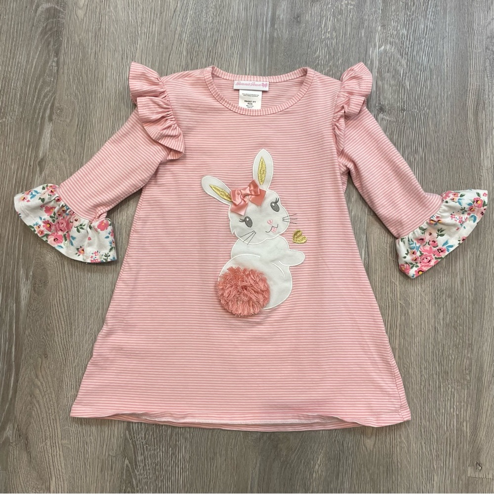 Bonnie Jean Pink Striped Dress with Bunny Appliqué